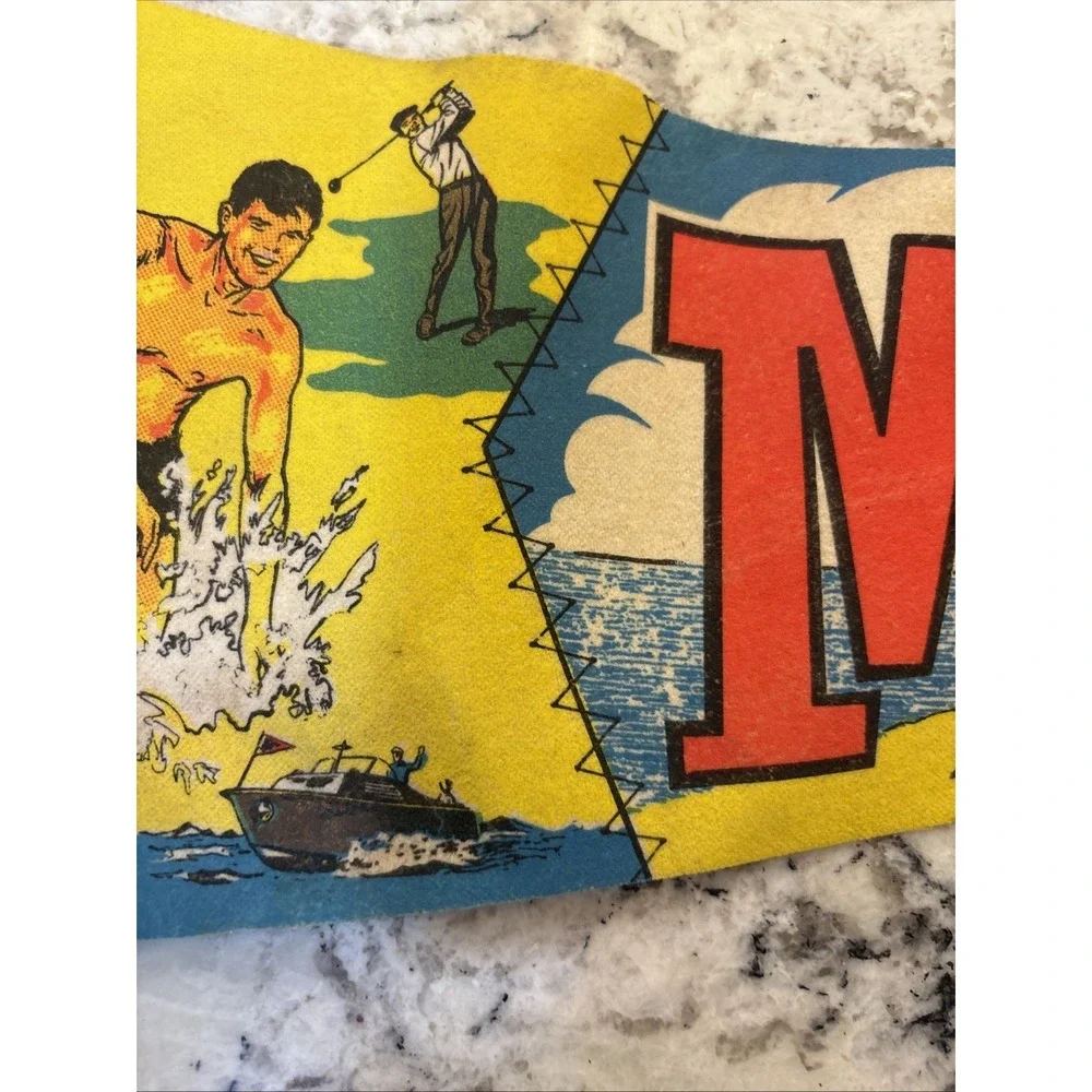 Vintage 1970s Miami Beach Florida Pennant Golf Marlin Bathing‎ Suit Fishing Flag